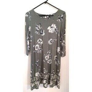J. Jill Floral Garden Green Border Printed Flounced Hem Dress Womens M Casual